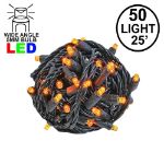 Commercial Grade Wide Angle 50 LED Amber 25' Long on Black Wire