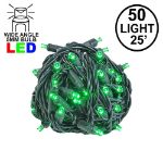 Commercial Grade Wide Angle 50 LED Green 25' Long on Black Wire