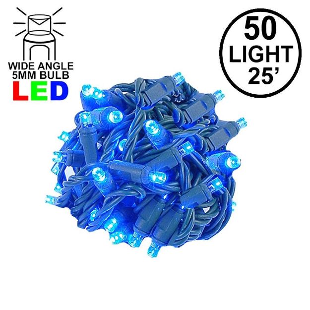 Commercial Grade Wide Angle 50 LED Blue 25' Long on Green Wire