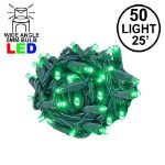 Commercial Grade Wide Angle 50 LED Green 25' Long on Green Wire