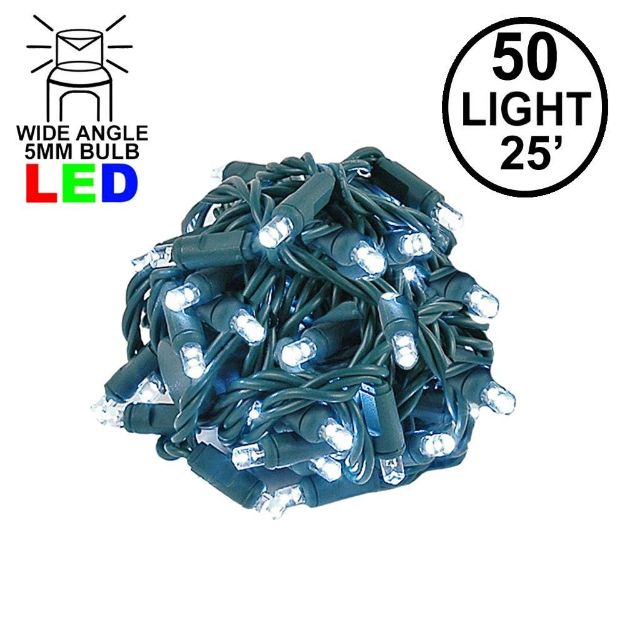 Commercial Grade Wide Angle 50 LED Pure White 25' Long on Green Wire