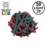 Commercial Grade Wide Angle 50 LED Red 25' Long on Green Wire