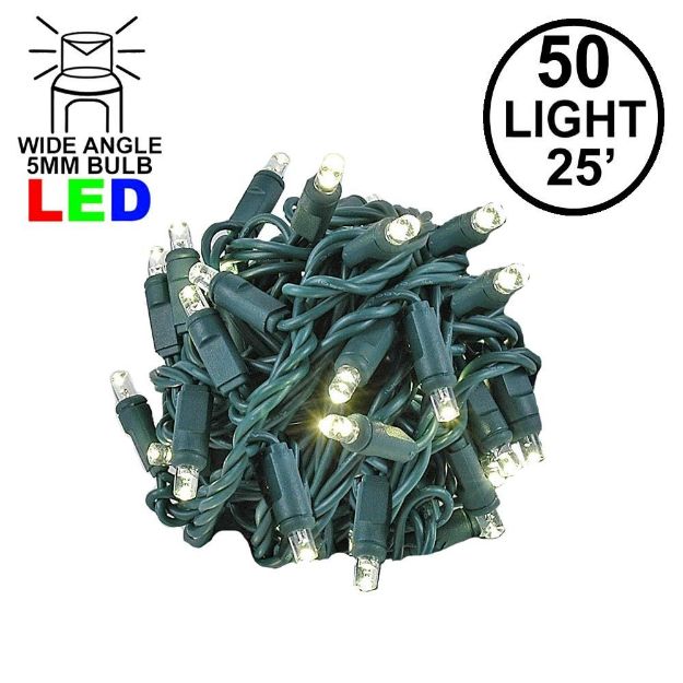Commercial Grade Wide Angle 50 LED Warm White 25' Long on Green Wire