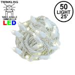 Twinkle LED Christmas Lights 50 LED Warm White 25' Long White Wire