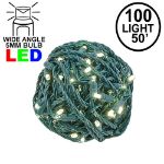 Commercial Grade Wide Angle 100 LED Warm White 50' Long on Green Wire
