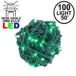 Commercial Grade Wide Angle 100 LED Green 50' Long on Green Wire