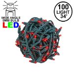 Commercial Grade Wide Angle 100 LED Red 34' Long on Green Wire