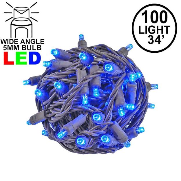 Commercial Grade Wide Angle 100 LED Blue 34' Long on Brown Wire