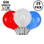 Red/White/Blue G50 U-Shaped LED Plastic Flex Filament Replacement Bulbs 25 Pack