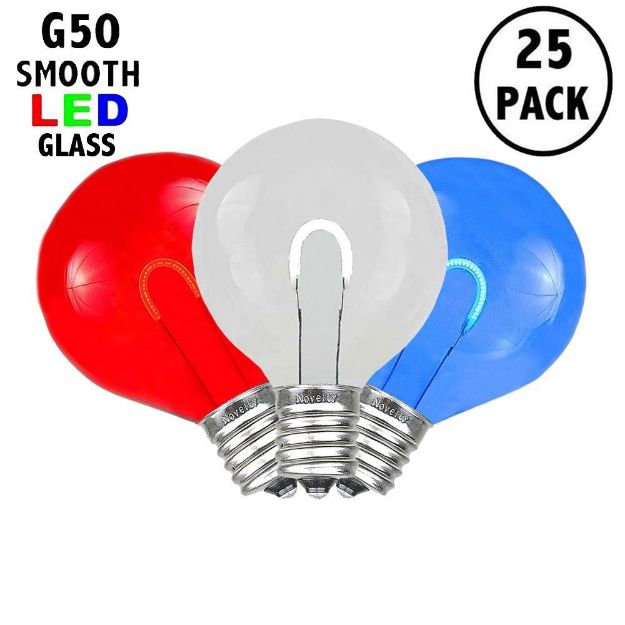 Red/White/Blue G50 U-Shaped LED Glass Flex Filament Replacement Bulbs 25 Pack