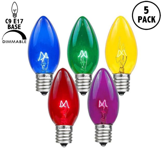 5 Pack Assorted Transparent C9 7 Watt Replacement Bulbs