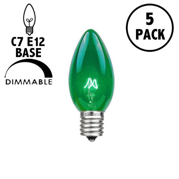 5 Pack Green Transparent C7 5 Watt Bulbs