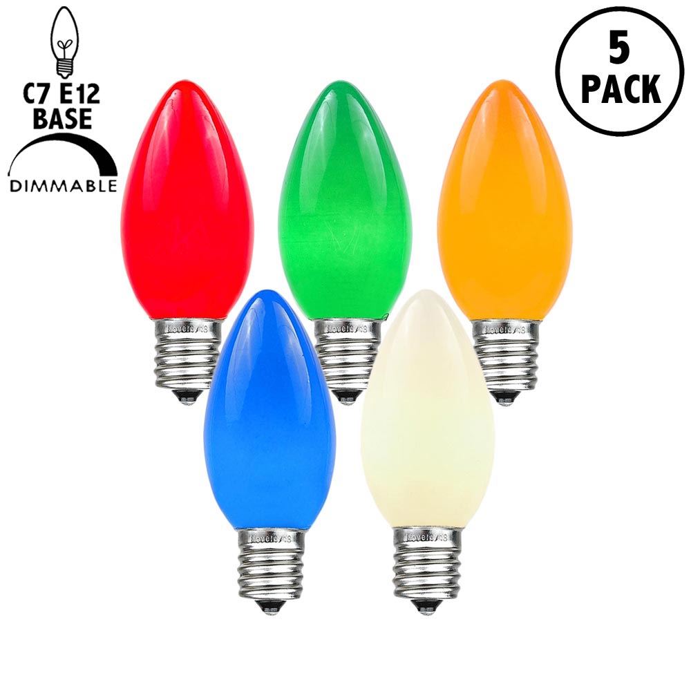25 Count Multi Color Opaque Vintage Style C7 Retro Fit LED Christmas Light Bulbs 25 Count Multi Color Opaque Vintage Style C7 Retro Fit LED Christmas Light Bulbs