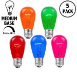 5 Pack of Transparent Assorted S14 11 Watt Bulbs Medium Base e26