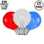 Red/White/Blue G40 U-Shaped LED Glass Flex Filament Replacement Bulbs 25 Pack