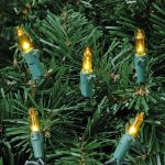Yellow Christmas Mini Lights 100 Light 50 Feet Long on Green Wire