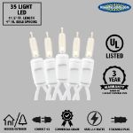35 Light Traditional T5 Pure White LED Mini Lights White Wire