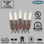 70 Light Traditional T5 Warm White LED Mini Lights Brown Wire