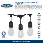 24 Warm White Plastic LED S14 Commercial Grade Suspended Light String Set on 48' of Black Wire Shatterproof