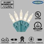 Clear 20 Light 6.5' Long Green Wire Christmas Mini Lights