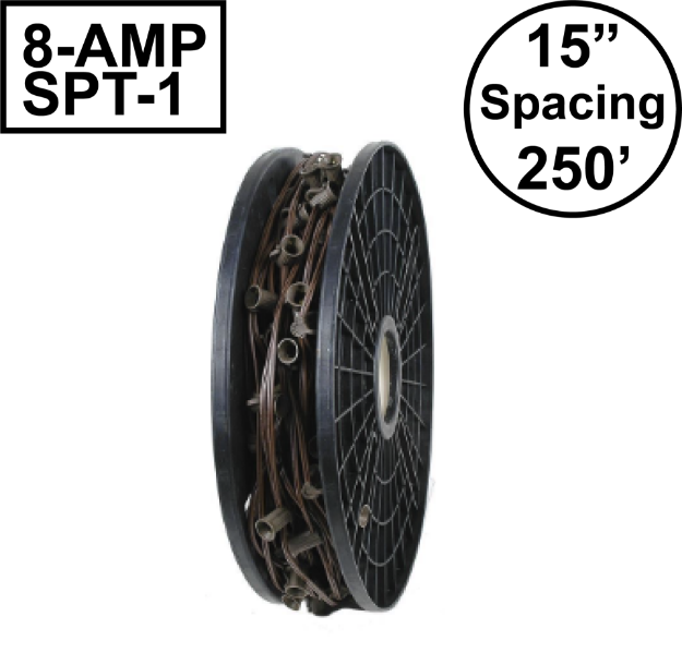 Novelty Lights C9 250' Spool 18" Spacing 8 Amp Brown Wire