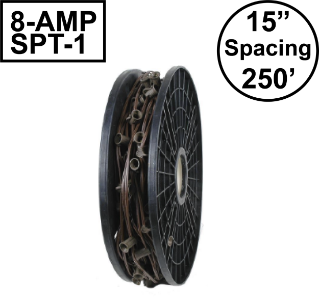 Novelty Lights Select C9 250' Spool 15" Spacing 8 Amp Brown Wire