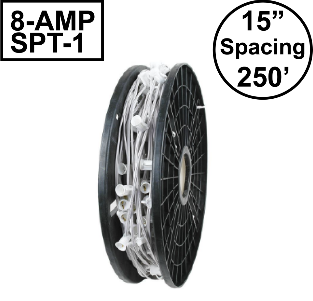 Novelty Lights Select C9 250' Spool 15" Spacing 8 Amp White Wire