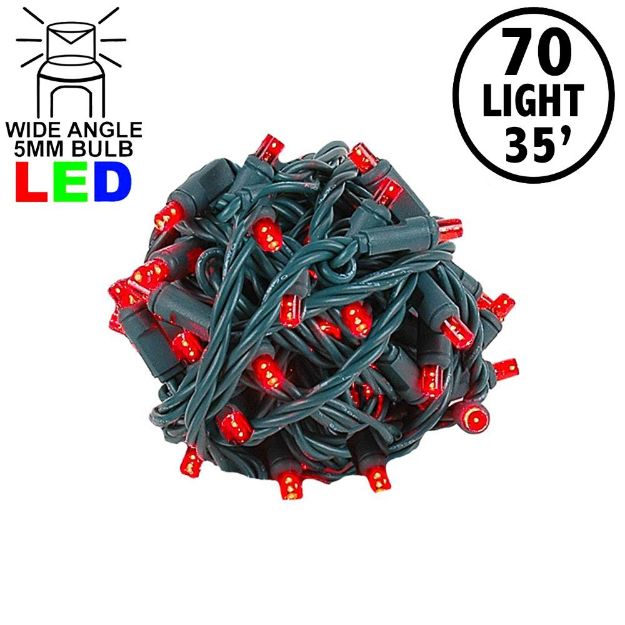 Commercial Grade Wide Angle 70 LED Red 35.5' Long on Green Wire