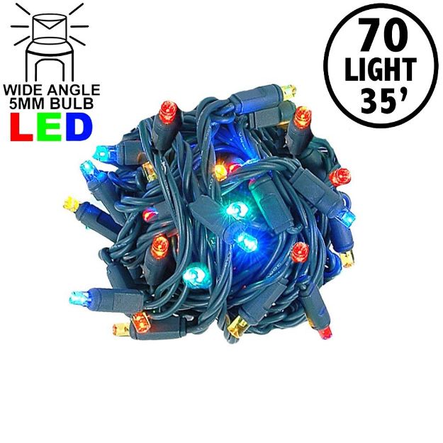 Commercial Grade Wide Angle 70 LED Multi Color 35.5' Long on Green Wire