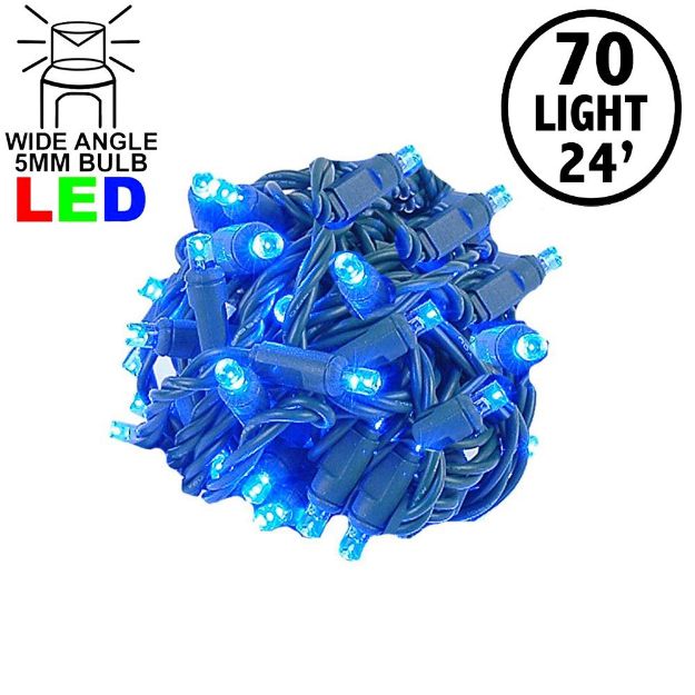 Commercial Grade Wide Angle 70 LED Blue 24' Long on Green Wire