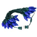 25 Blue Ceramic LED C9 Pre-Lamped String Lights Green Wire