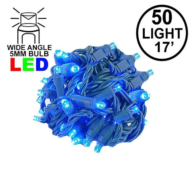 Commercial Grade Wide Angle 50 LED Blue 17' Long on Green Wire