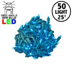 Commercial Grade Wide Angle 50 LED Teal 25' Long on Green Wire