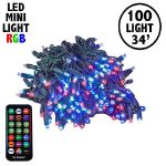 100 LED RGB Wide Angle Mini Light Set Green Wire w/Multi-Function Remote