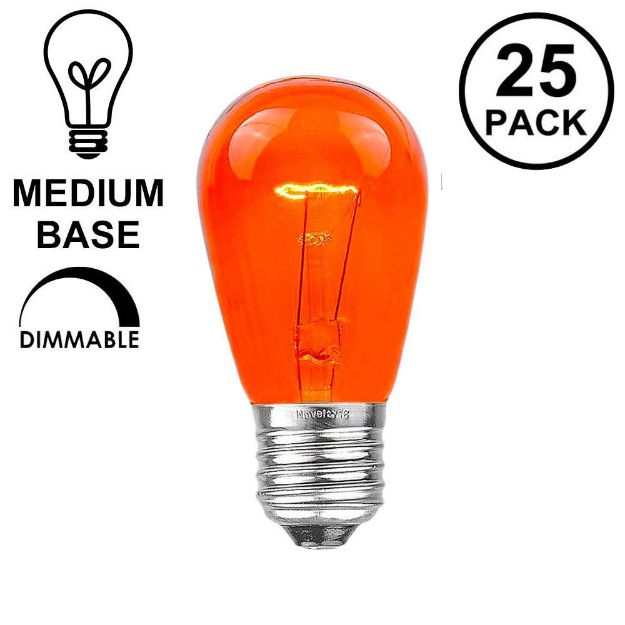 25 Pack of Transparent Amber S14 11 Watt Bulbs Medium Base e26