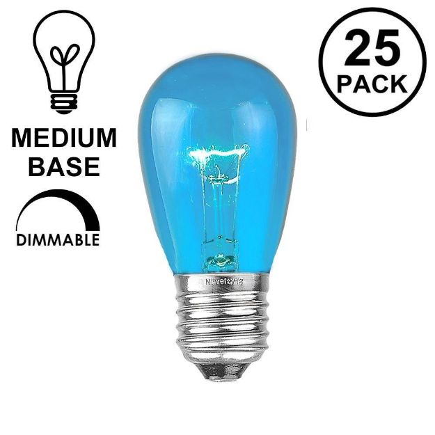 25 Pack of Transparent Teal S14 11 Watt Bulbs Medium Base e26