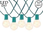 50 LED Filament G40 Globe String Light Set with Warm White Bulbs on Green Wire