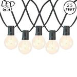 25 LED Filament G50 Globe String Light Set with Warm White Bulbs on Black Wire