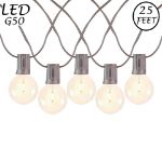 25 LED Filament G50 Globe String Light Set with Warm White Bulbs on Brown Wire