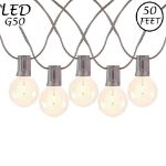 50 LED Filament G50 Globe String Light Set with Warm White Bulbs on Brown Wire