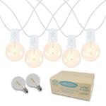 50 LED Filament G50 Globe String Light Set with Warm White Bulbs on White Wire