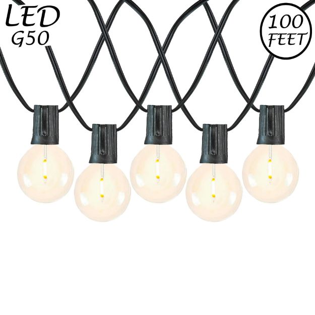 67 LED Filament G50 Globe String Light Set with Warm White Bulbs on Black Wire