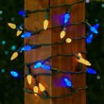 Yellow and Blue 70 LED C6 Strawberry Mini Lights Commercial Grade Green Wire