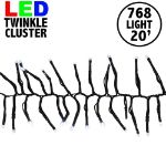LED Twinkling Cluster Rice Light Set - 768 Pure White Lights on Green Wire