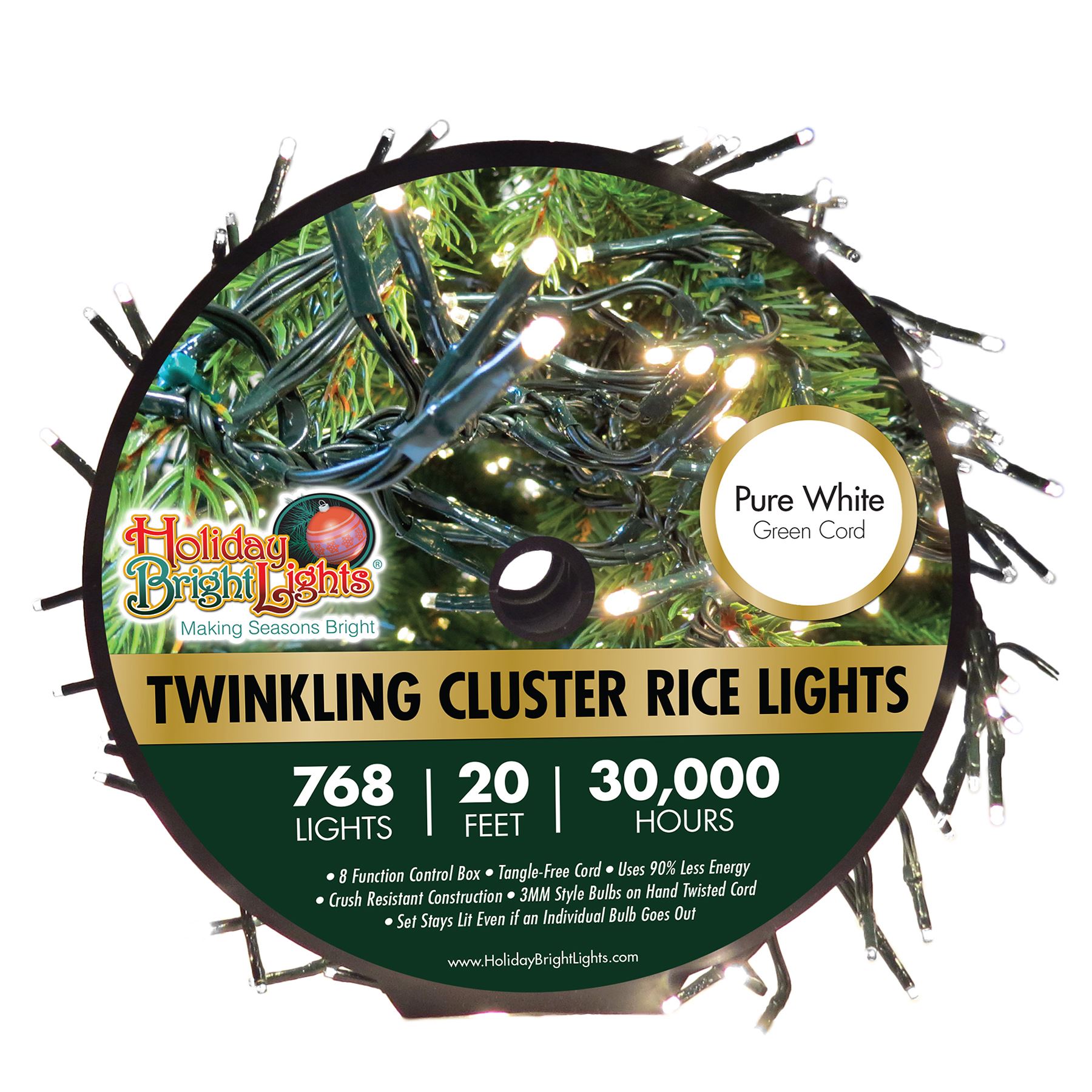 LED Twinkling Cluster Rice Light Set - 768 Pure White Lights On Green ...