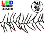 LED Twinkling Cluster Rice Light Set - 768 Red Lights on Green Wire