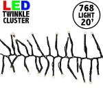 LED Twinkling Cluster Rice Light Set - 768 Warm White Lights on Green Wire