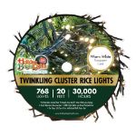 LED Twinkling Cluster Rice Light Set - 768 Warm White Lights on Green Wire