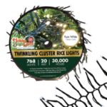 LED Twinkling Cluster Rice Light Set - 768 Pure White Lights on Green Wire