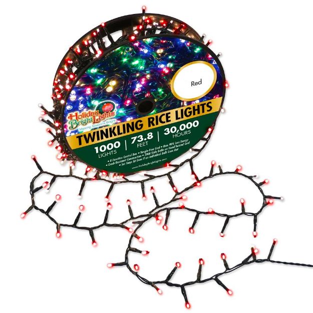 LED Connectable Twinkling Rice Light Set - 1000 Red Lights on Green Wire